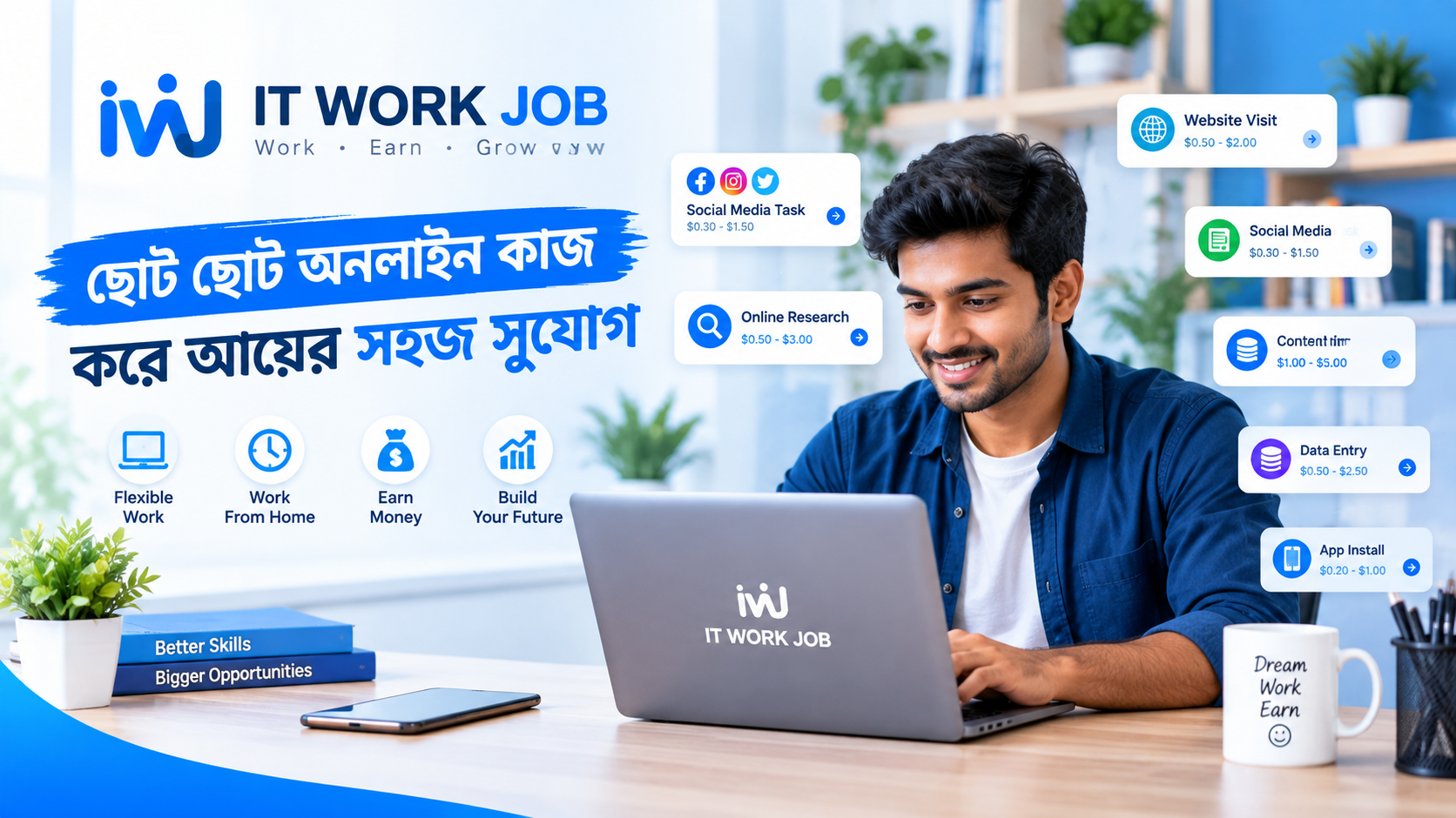 IT WORK JOB ছোট ছোট অনলাইন কাজ করে অনলাইনে আয় করার সুযোগ